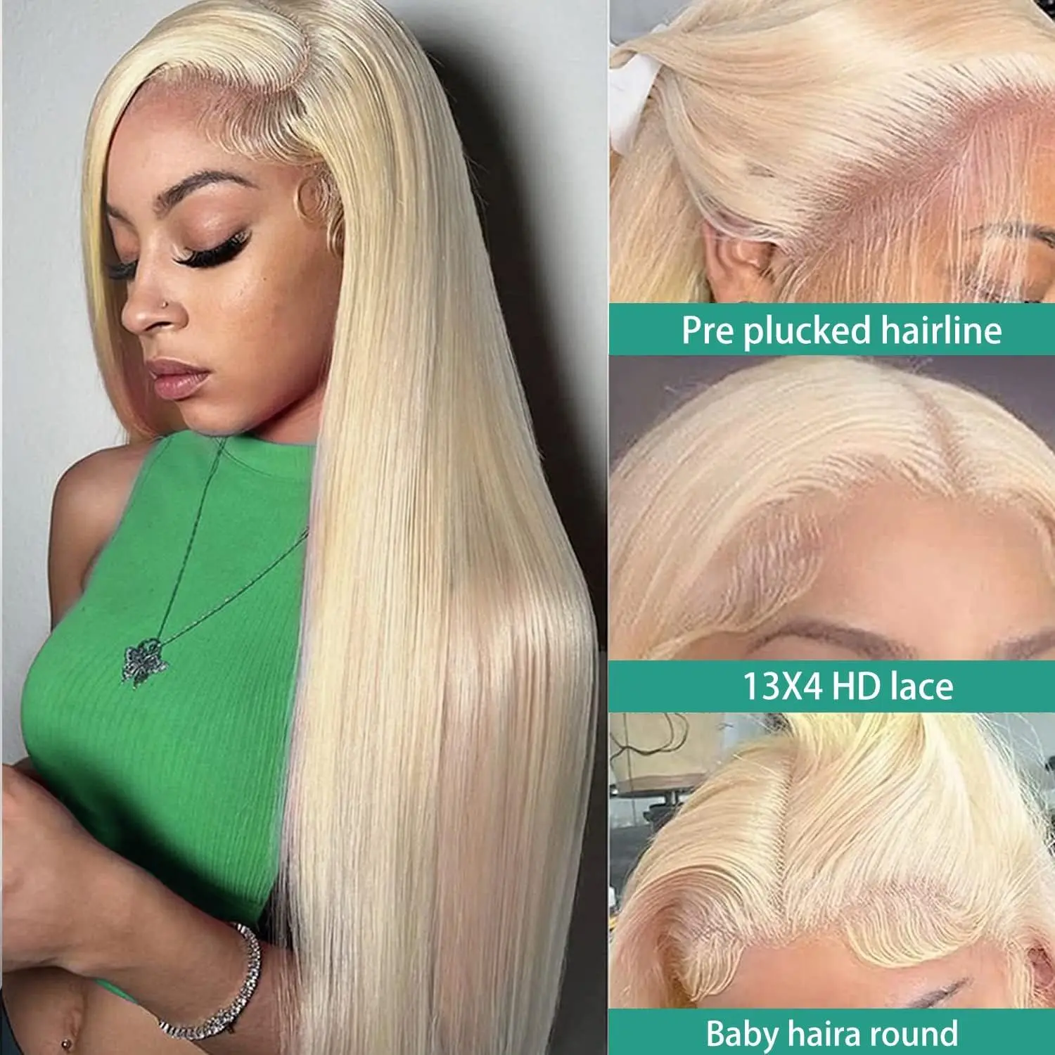 Perruque Lace Front Wig Naturelle Blonde, Cheveux Lisses, HD 613, 13x6, 30 Pouces, pour Femme Africaine