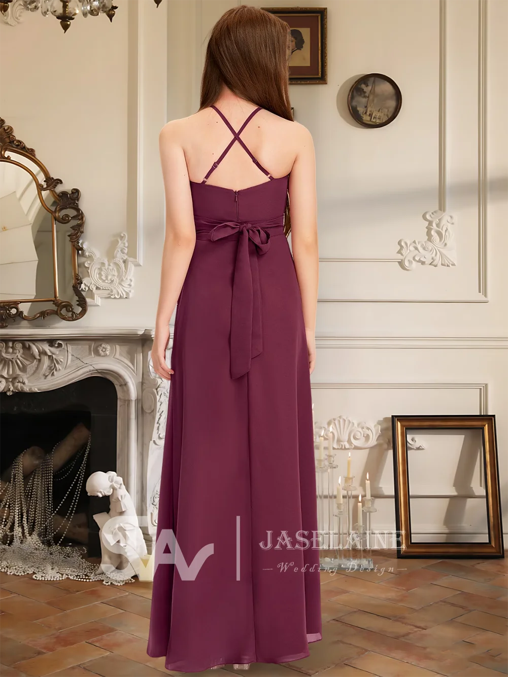 Шифоновое платье с лямкой на шее и каскадными оборками длиной до пола, платье подружки невесты для юниоров, платье с цветочным узором для девочек, вечерние платья для девочек, свадебное торжественное платье