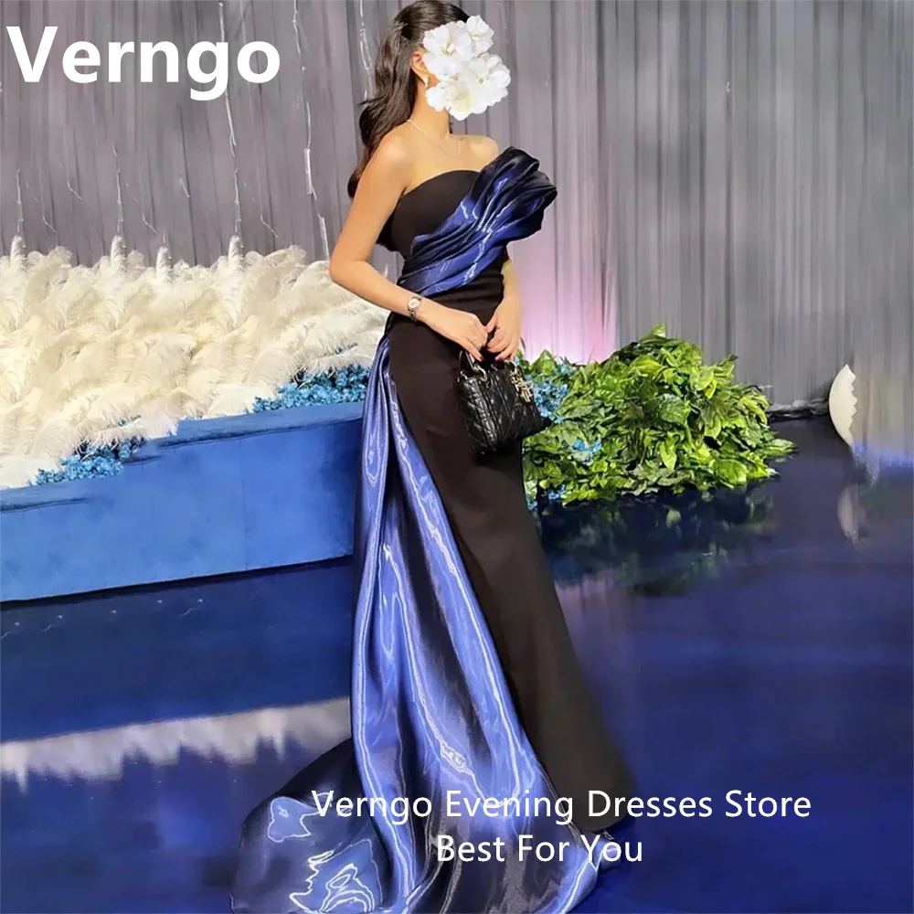 Verngo Contrast Color Evening Dress One Shoulder Mermaid Prom Gowns For Women Simple Dress For Formal Occasion