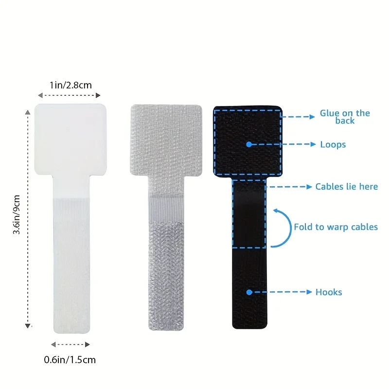 Cable Ties Reusable Straps Velcros Hook and Loop Self-Adhesive for Home Cord Holder Adjustable Storage Desktop Organiser Manager view 5
