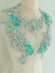 1 piece Light Green Rhinestone Applique Patch For Couture Crystal Bodice Patch Heavy Bead Handmade Bodice Patch