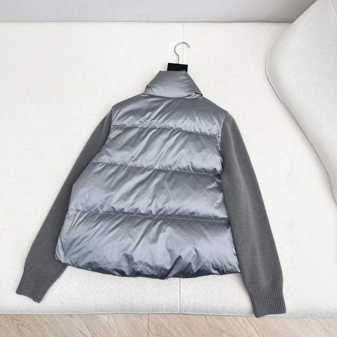 

2025 New Arrivals Autumn and Winter Latest Cashmere Patchwork Stand Collar down Jacket 90% White Goose down H Version Two Colors