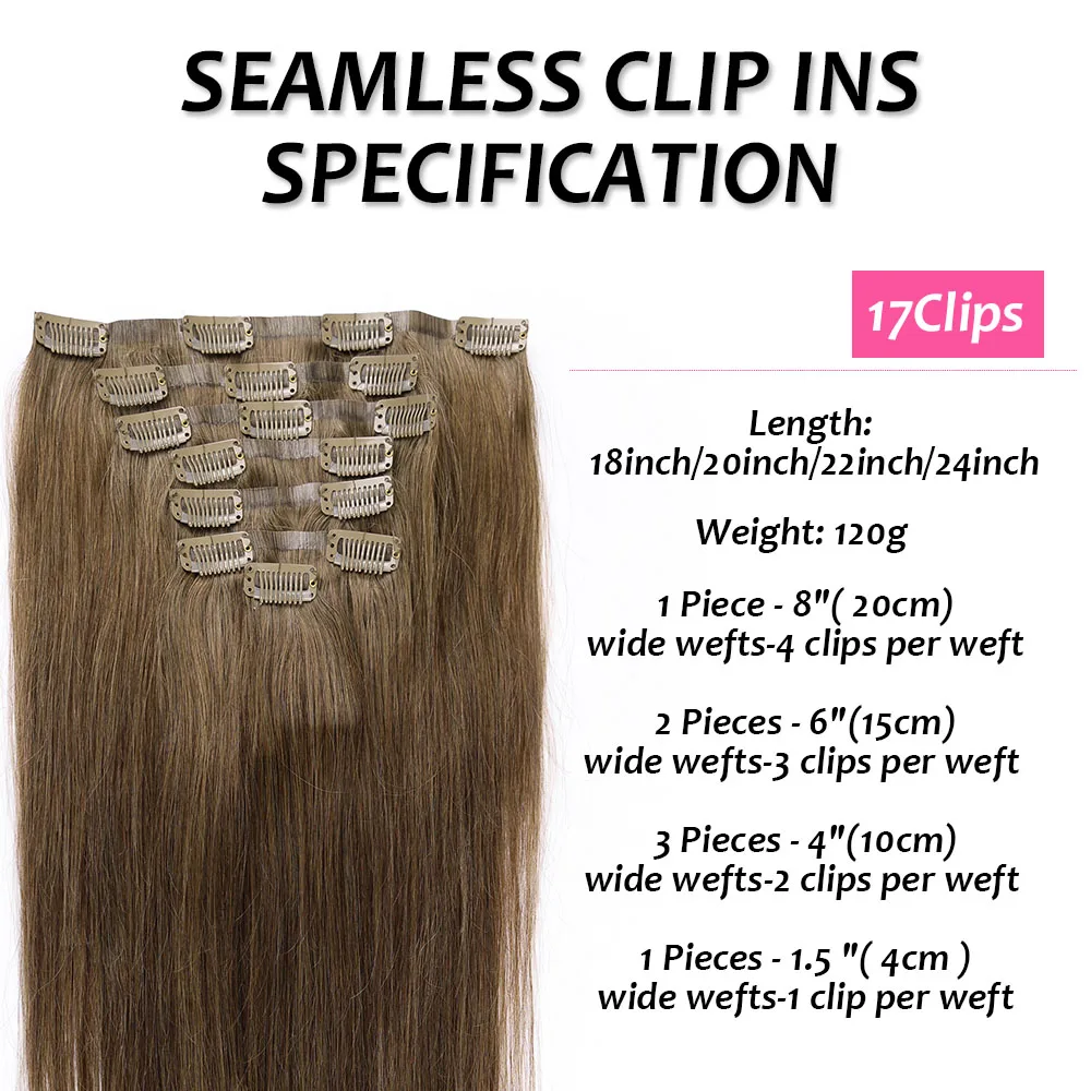 Extensions de cheveux à clipser sans couture pour femmes, cheveux humains vierges, trame PU invisible ultra fine, extensions de cheveux naturels, 7 pièces