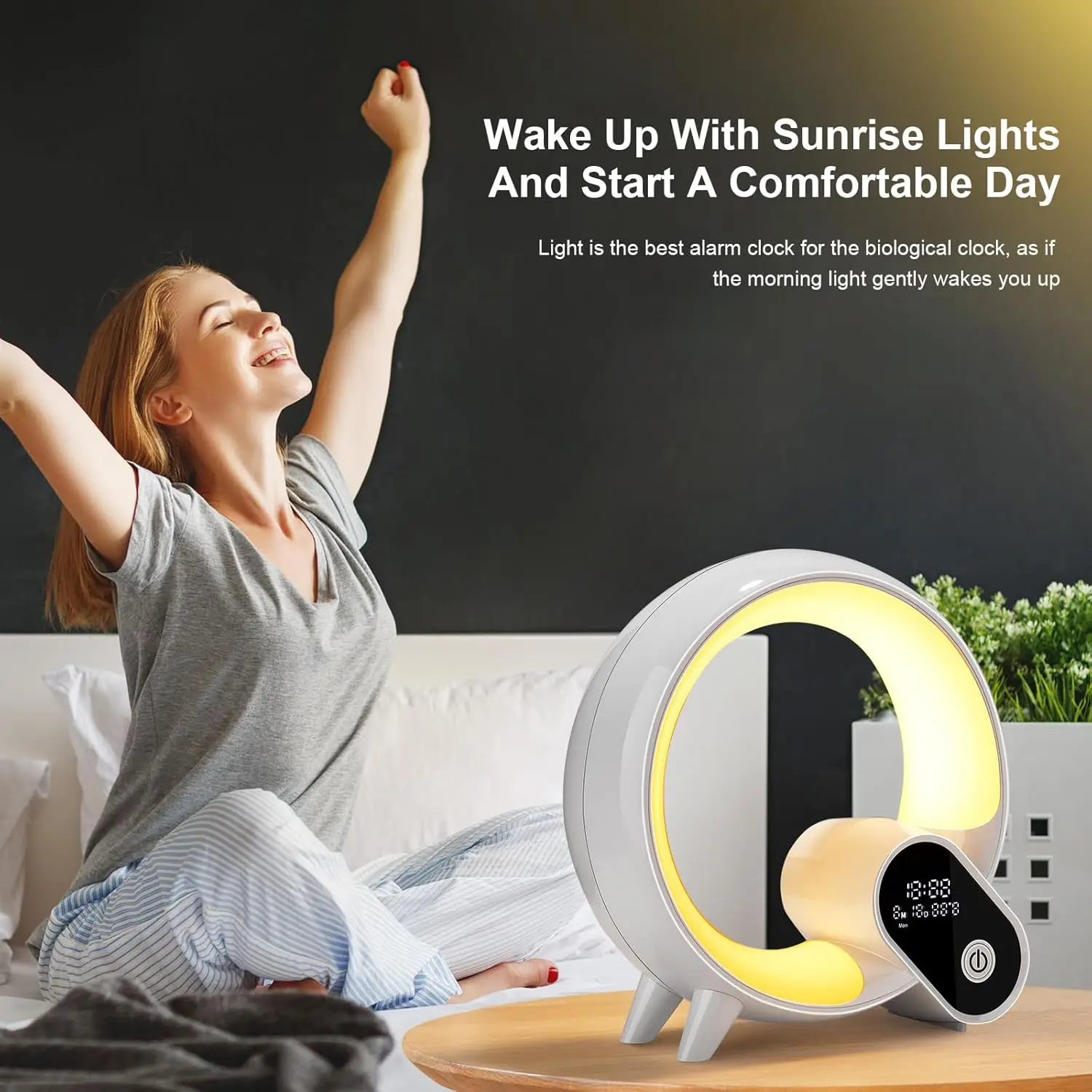 Imagem -05 - Q-shaped Dimmable Night Light Multi-function Despertador Alto-falante Bluetooth Controle de Aplicativos Rgb Mood Lamp Quarto