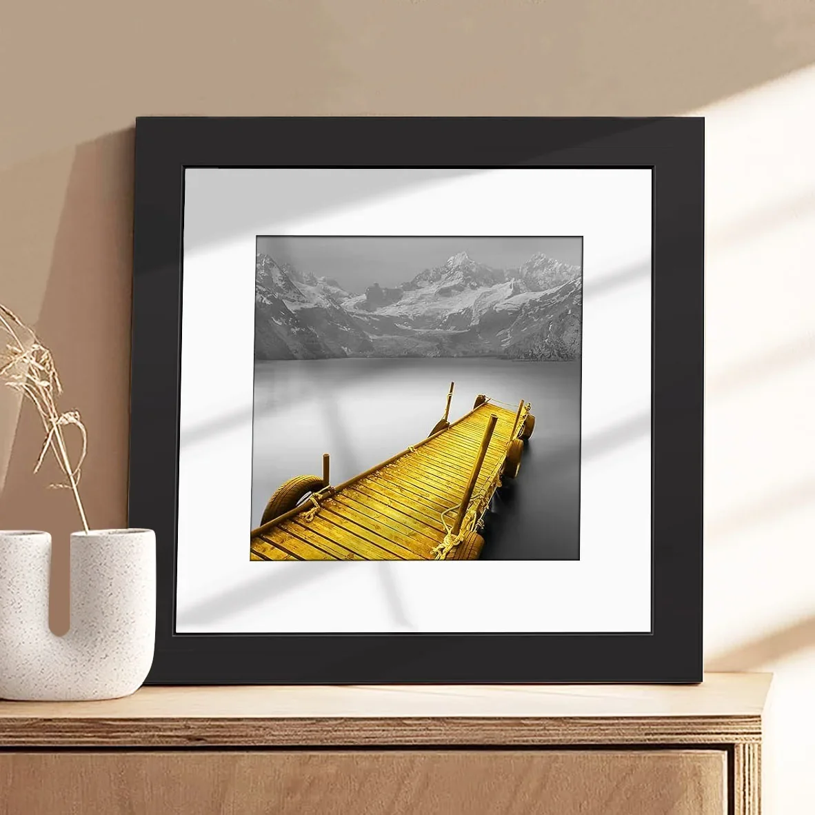 Vierkant Houten Fotolijst Voor Muur Opknoping Met Mat 20X20cm Houten Fotolijst Stand Voor Foto's Foto Decor herdenkingscadeau - afbeelding 2