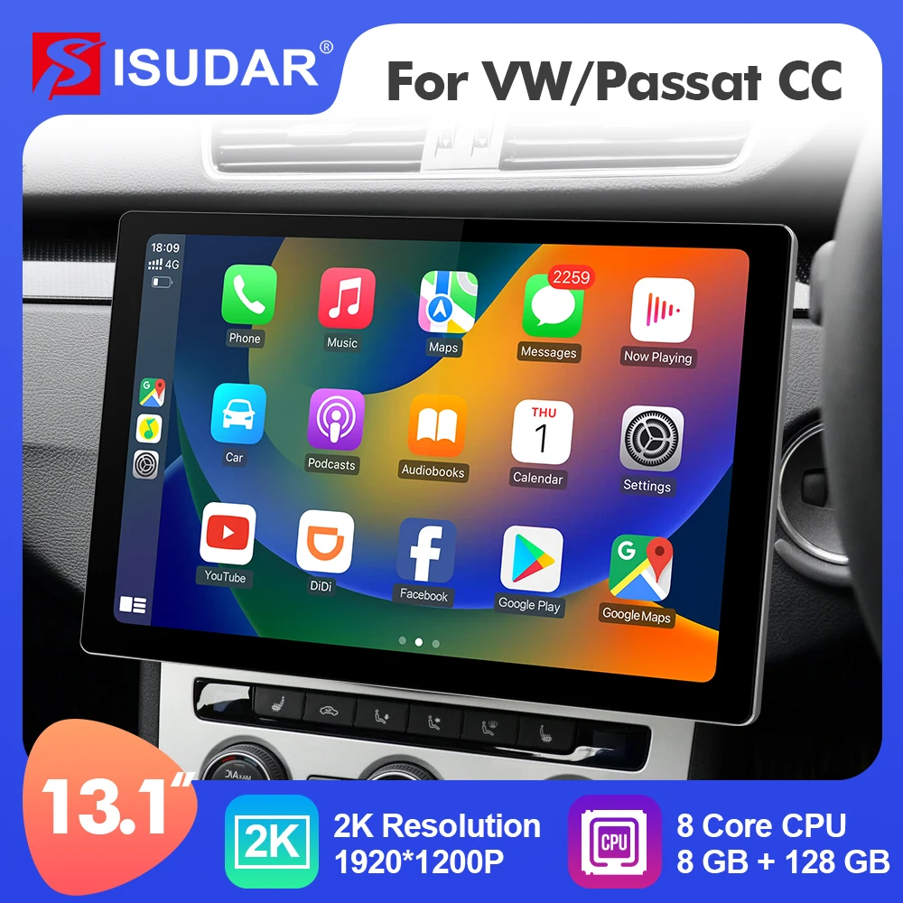 ISUDAR 2K 13.1 Inch Android 12 Car Radio For VW/Volkswagen/CC/Passat B6 B7 GPS Multimedia Stereo Player 4G 8 Core Carplay Auto