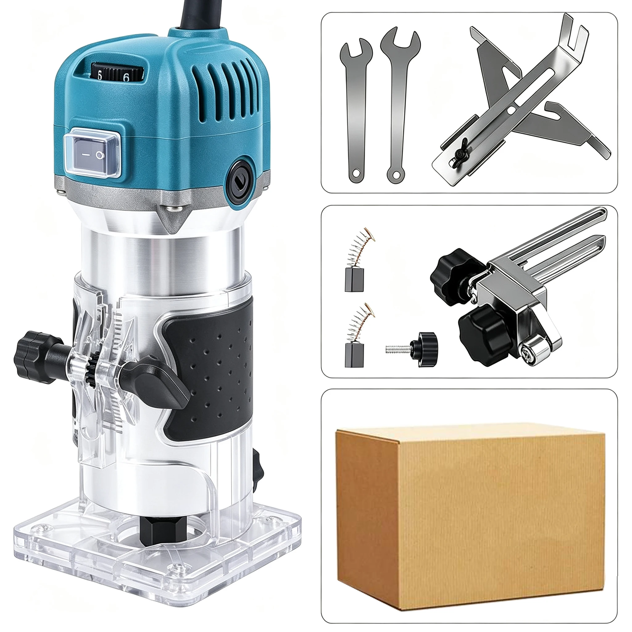 Défonceuse électrique pour bois 800W, 6 vitesses, 30000 tr/min, machine de fraisage, de gravure et de défonceuse de bord pour le travail du bois à domicile, outil électrique