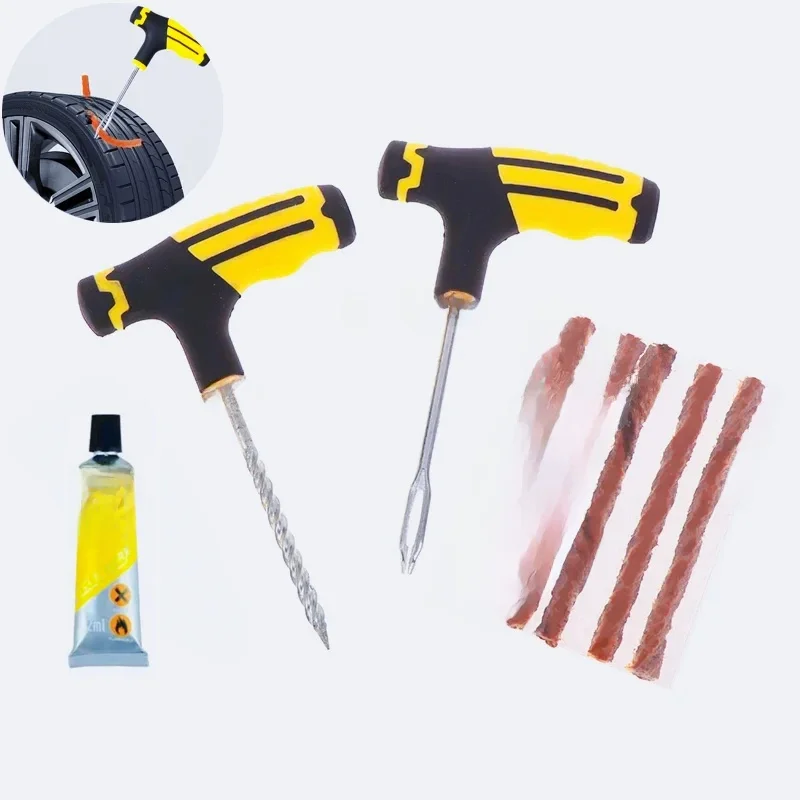 AliExpress Professional Tire Puncture Repair Kit - 4.13" T-Handle Tool + 12ml Rubber Glue, Roadside Emergency Fix for Bike, Motorcycle, Car
