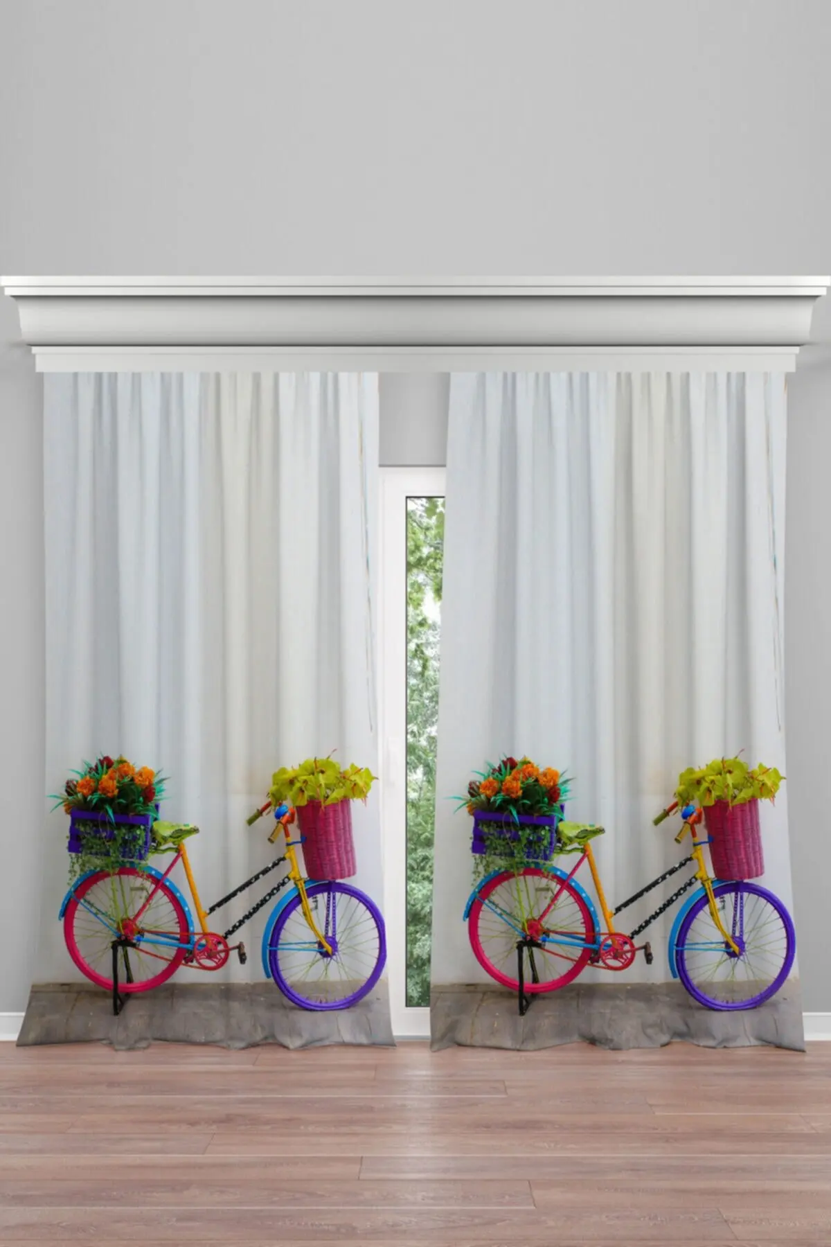 

Colorful Bicycle Flower Patterned Decorative (DOUBLE WING 280X260) Backdrop Curtain Home Decoration For Livingroom Bedrooom Lux