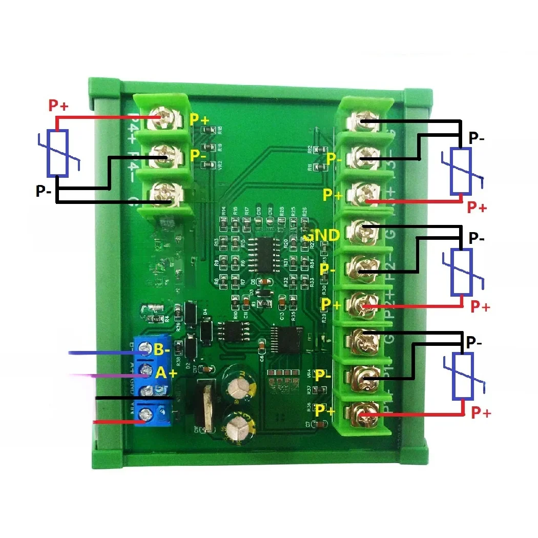 4ch 500 stopni celsjusza PT100 termopara RTD czujnik temperatury RS485 moduł czujnika temperatury Modbus RTU płyta rejestrator bez papieru — zdjęcie 2