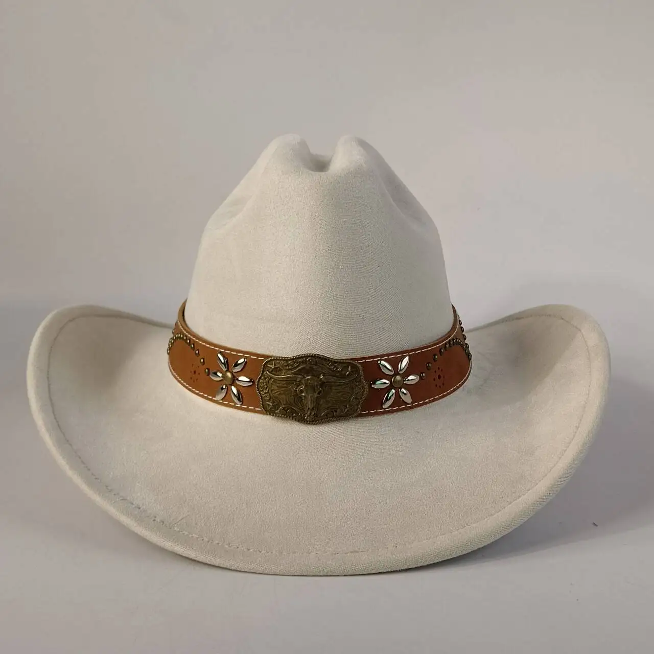 Western Premium Wildleder-Cowboyhut Stilvoller Fedora-Hut aus Wildleder für Damen und Herren Perfekt für festliche Outdoor-Aktivitäten – Detail 32