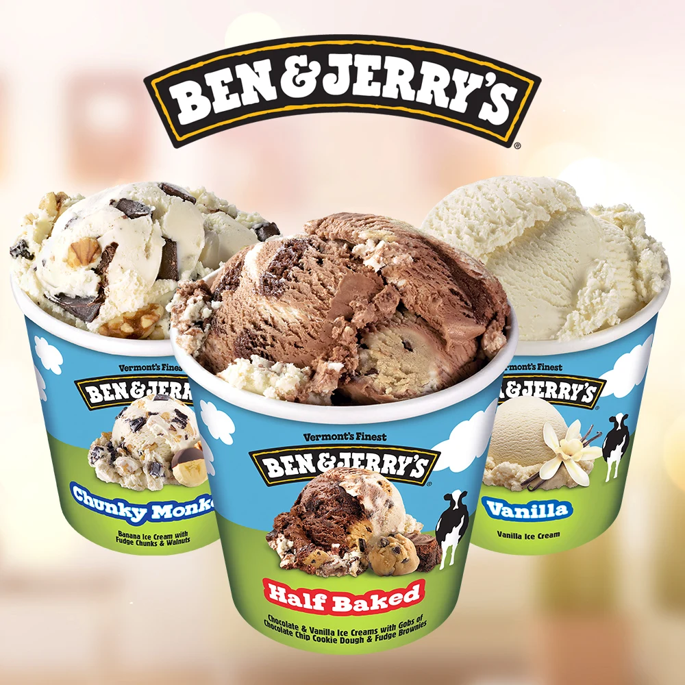 Pint of Ben & Jerry's ice cream 473mL 3 bundles (HalfBaked  + ChunkyMonkey  + Vanila)