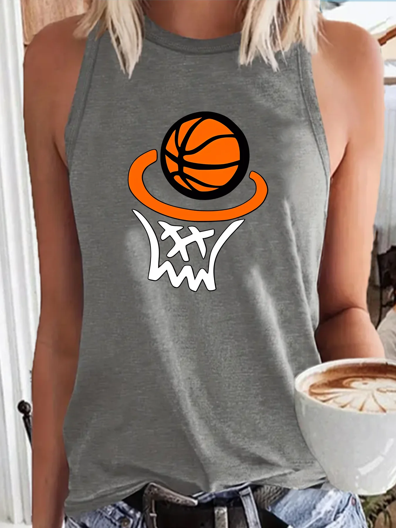 Basketball Hoop Beach Vest Fashion Funny Sports Women's Tank Top Loose O Neck Sleeveless Casual Tank