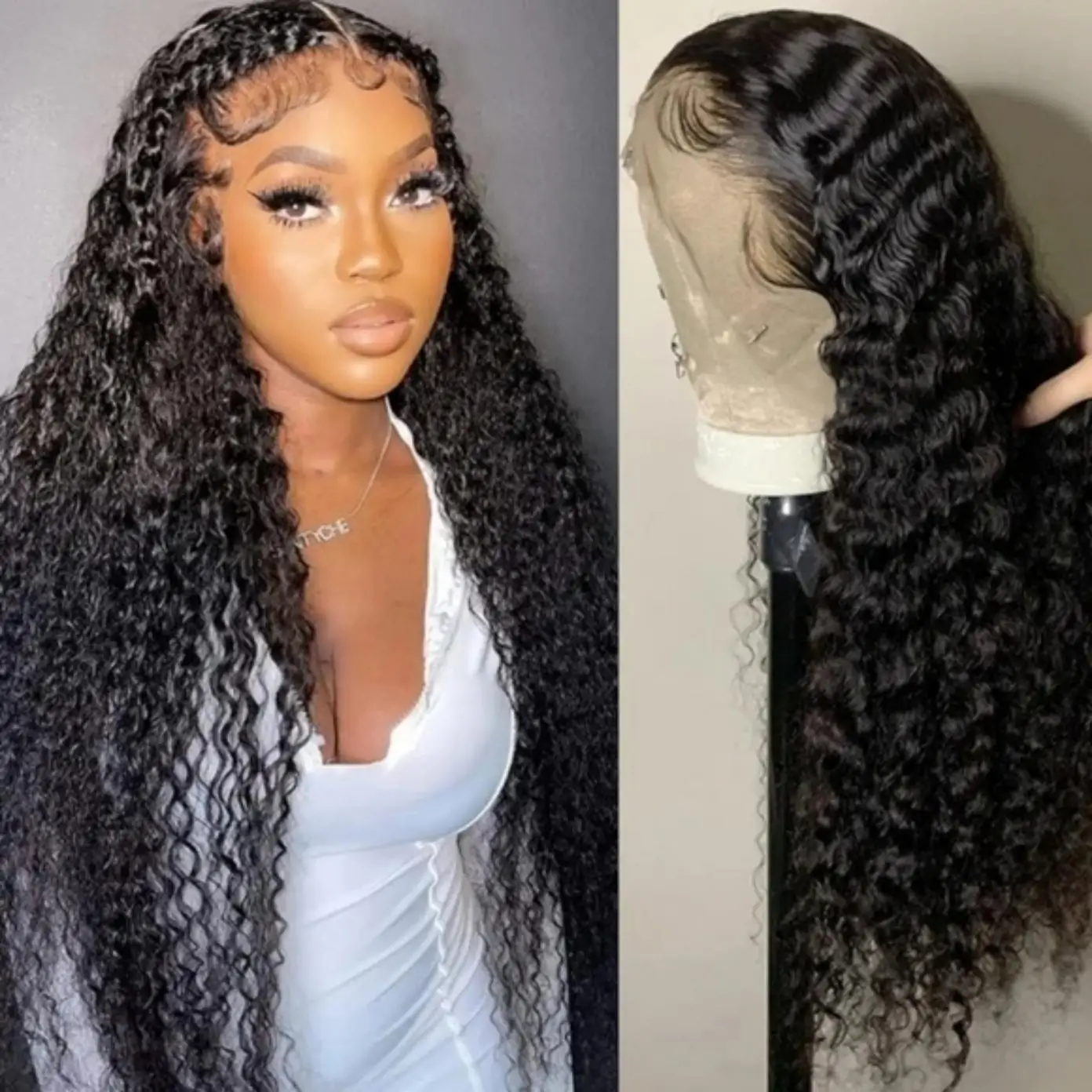 Deep Wave Lace Front Wigs Human Hair Pre Plucked 180 Density 13x4 HD Transparent Frontal Glueless Wig Human Hair with Baby Hair