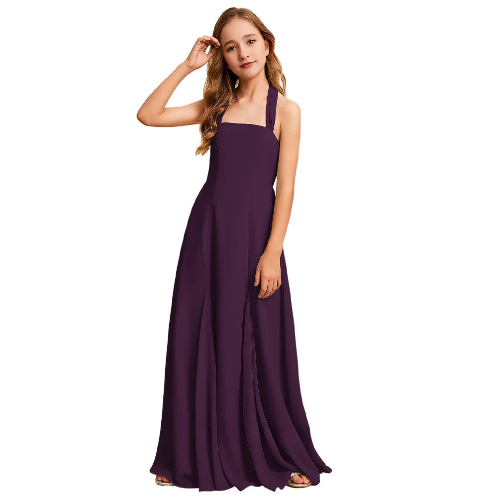 فستان وصيفة العروس الصغير للأطفال من سيلادون على شكل حرف A فستان فتاة الزهور من الشيفون برقبة مربعة مع ملابس رسمية للفتيات #6