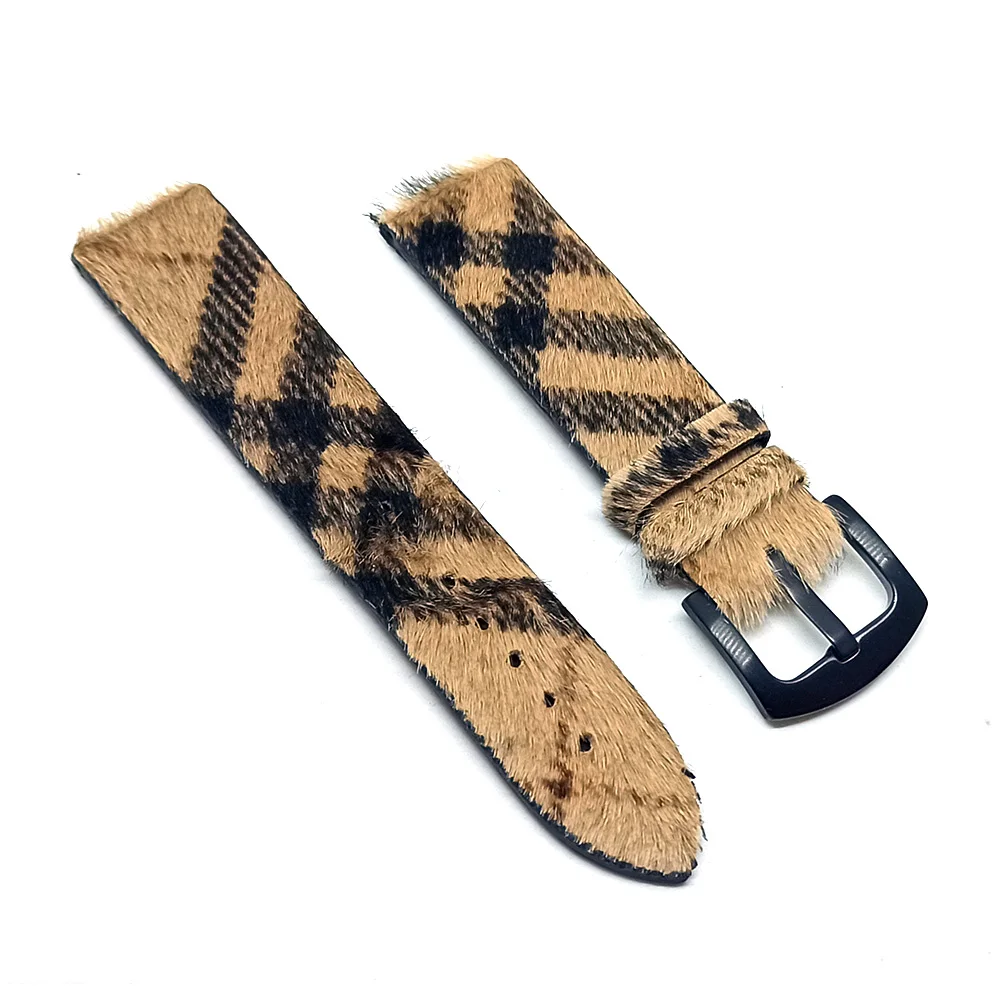 Fits/For Burberry - 22mm Light Brown Hairy Skin Genuine Leather Replacement Watch Band Strap