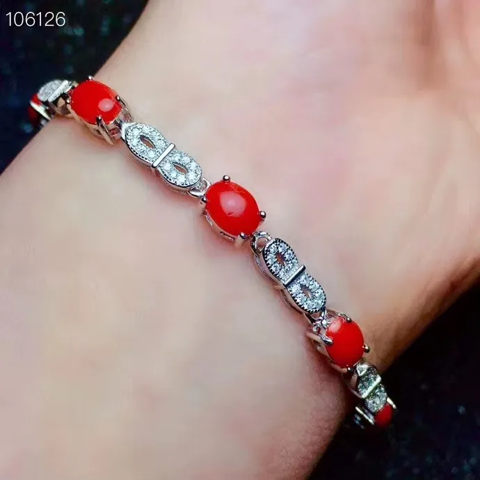 

KJJEAXCMY Fine Jewelry 925 sterling silver inlaid natural red coral female bracelet Girlfriend Party Birthday Christmas Gift