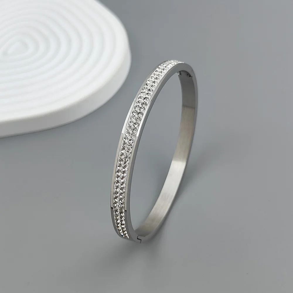 クラシックスタージルコンステンレススチールゴールドメッキレディースブレスレット、高品質防水メタルブレスレット、パーティージュエリー