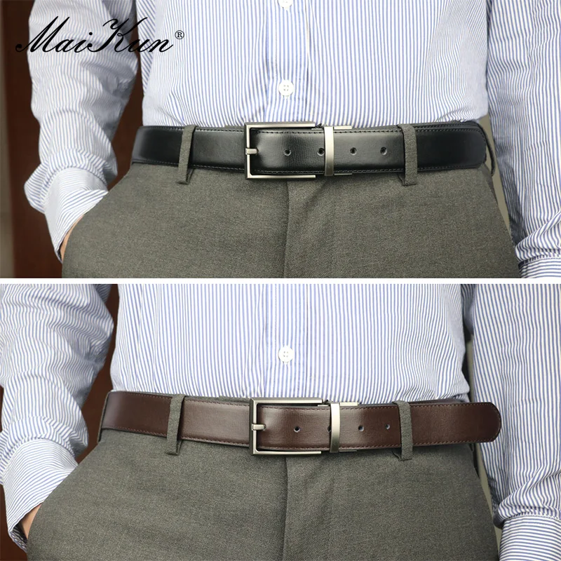 Maikun-Cinturón Reversible de cuero para hombre, cinturón de vestir con hebilla giratoria de Pin de Metal, marca de lujo a la moda, pretina de alta calidad