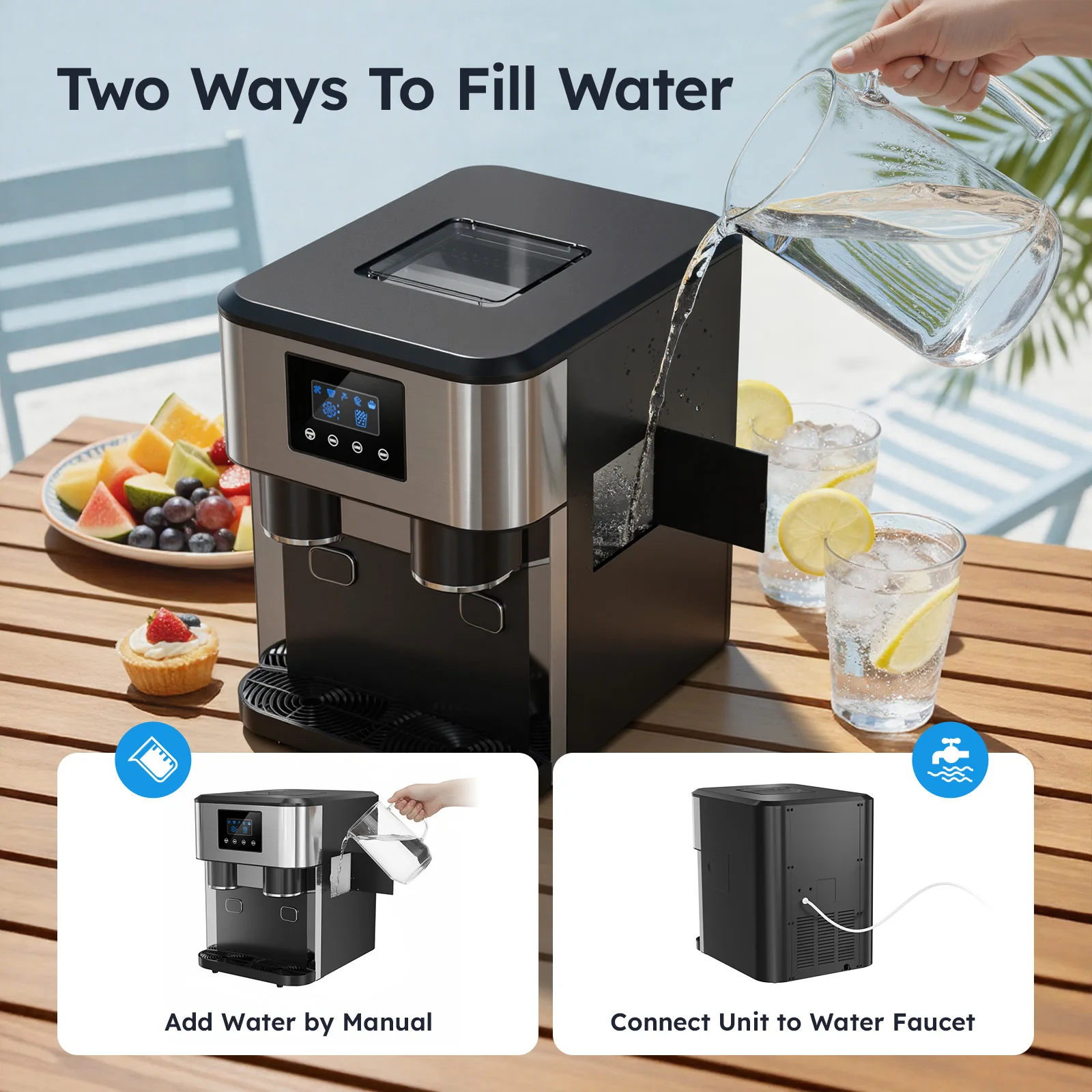 Water Dispenser with Ice Maker, 3-in-1 Countertop Water Dispenser, 33 LBS/24H, Fast Ice Making, Bullet/Crushed Ices & Cold-Water view 4
