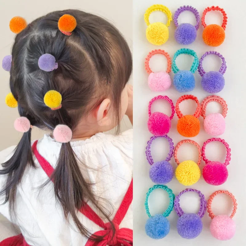 Colorido Plush Ball Elastic Hair Bandas para Meninas, Cabelos, Rabo de Cavalo Laços, Bandas De