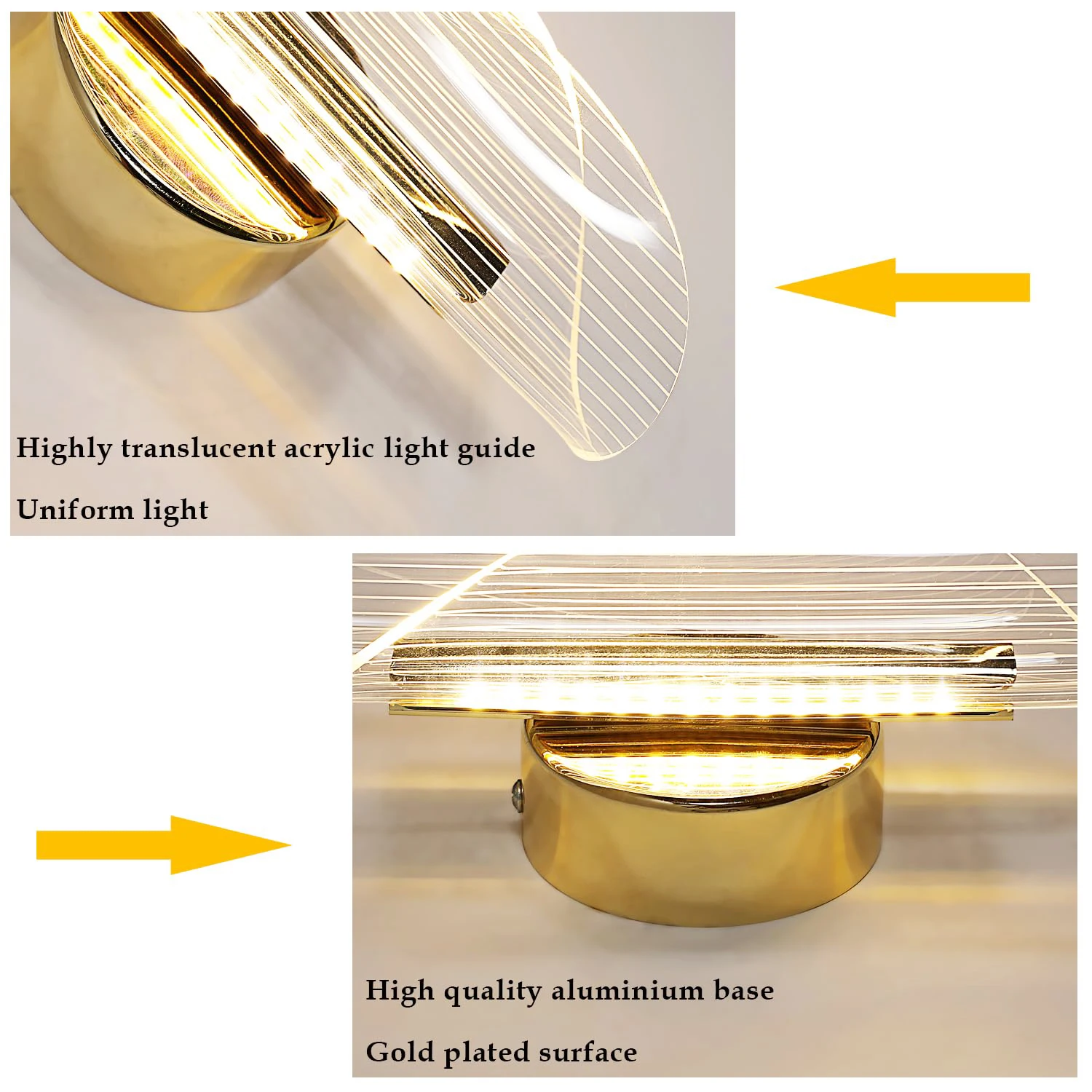 LED Innen-Wandleuchte, 12W Dimmbare Moderne Wandlampe Gold, Acryl Innen-Wandbeleuchtung für Schlafzimmer, Flur, Veranda – Detail 4