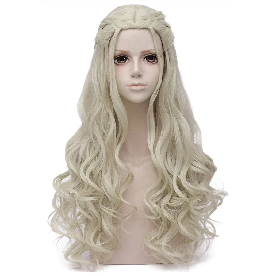 HAIRJOY Frauen Blonde Cosplay Perücke Kunsthaar Perücken Lange Lockige Geflochtene Kostüm Königin Perücke Halloween Perücke