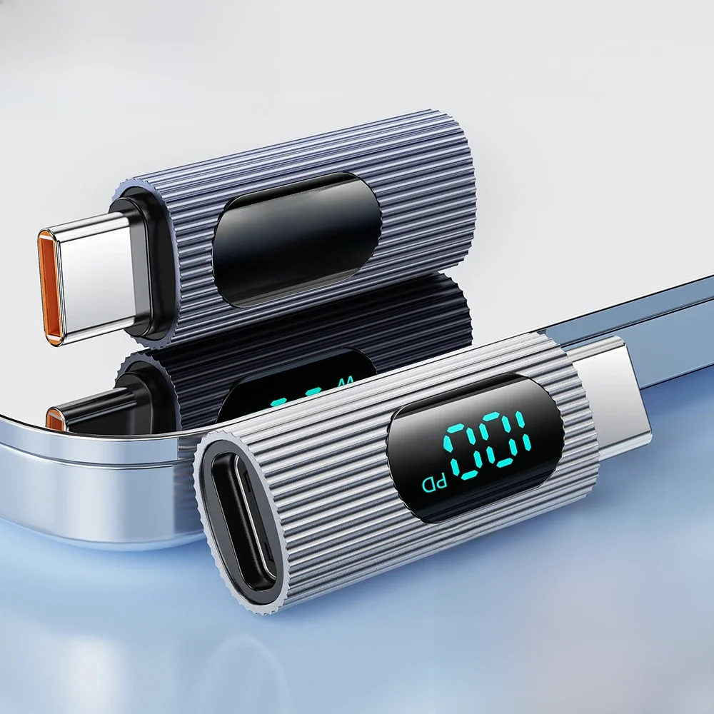 Toocki USB C OTG Adapter Digital Display 100W Fast Charging USB C Male to Type C Female OTG Converter for Xiaomi Huawei Samsung