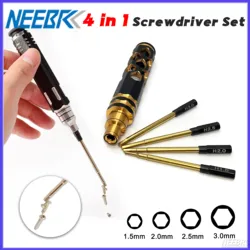 NEEBRC 4 in 1 Screwdriver Set 1.5mm 2.0mm 2.5mm 3.0mm Hex Hexagonal Metal Service Tool Kit for RC Model Aircraft Car Boat Part