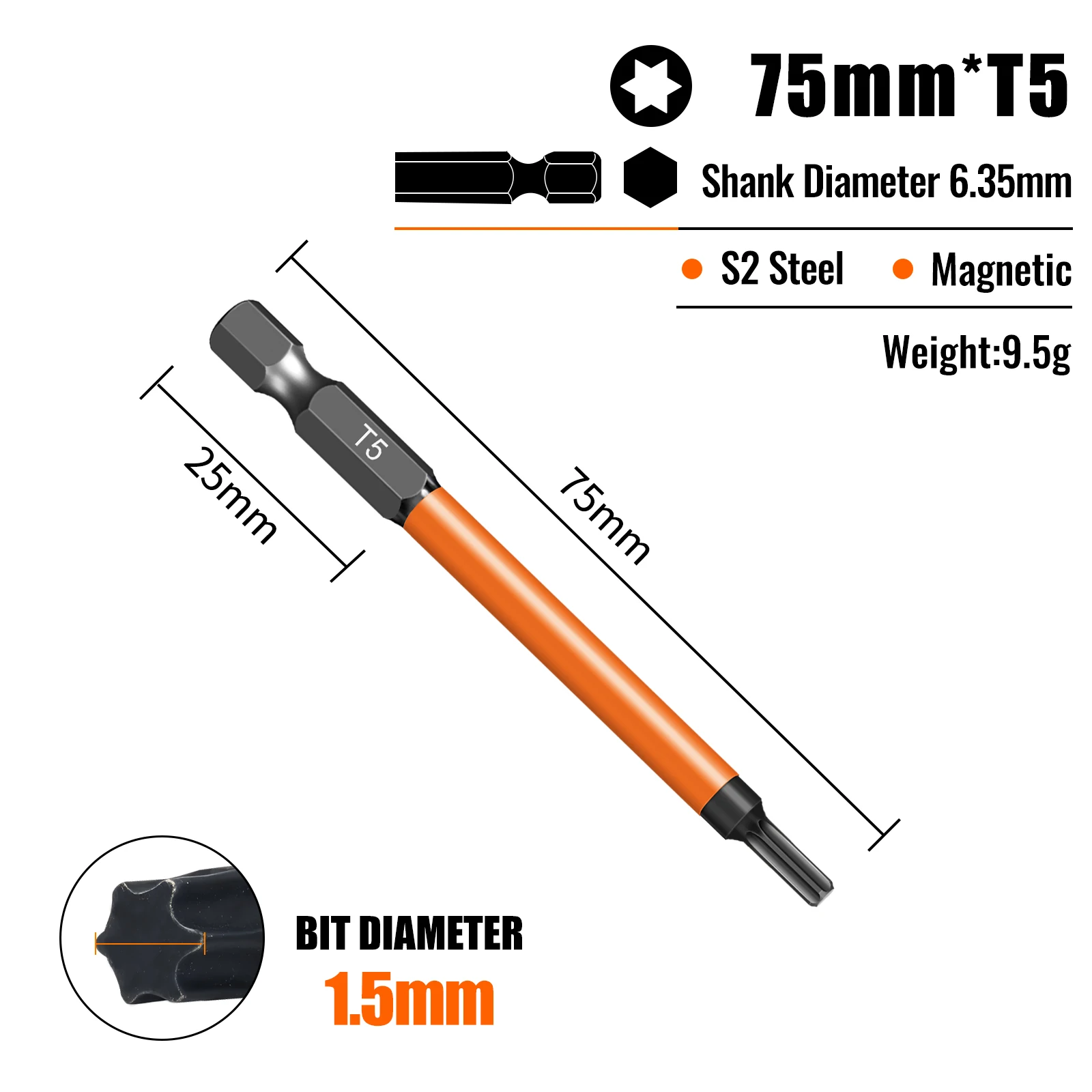 Torx-schroevendraaierbitsset Individuele bits T5-T40 75/100/150 mm lengtes Sterk magnetisme Hoge hardheid S2 gelegeerd staal 1/4 zeskantschacht