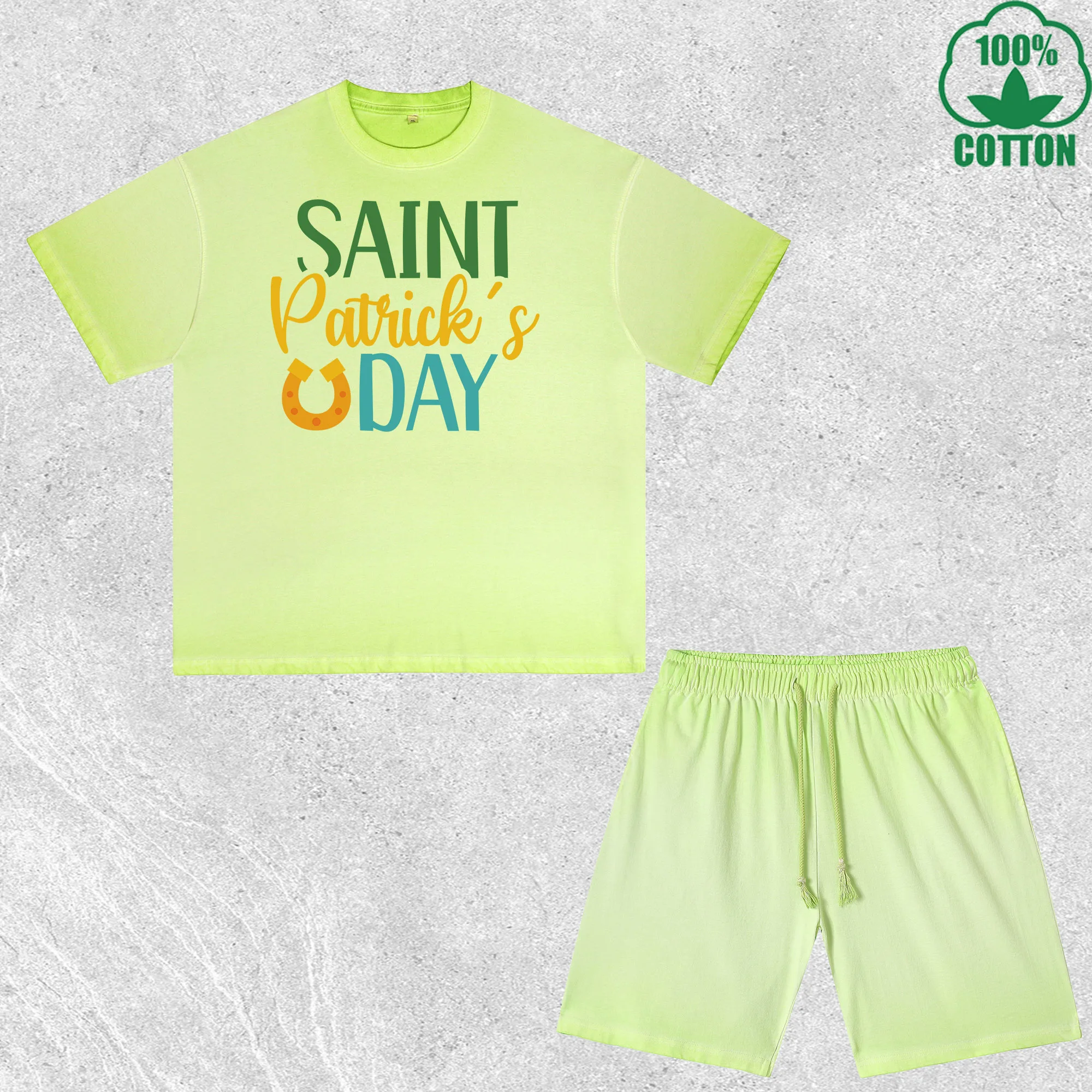 

Saint Patrick Day Printed Dirty Wash T-Shirt Shorts Set Multicolor Combo Loose Trendy Fashionable 100%Cotton Short Value Pack