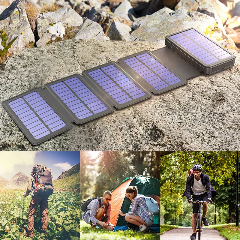 20000mAh Solar Power Bank Charger with 4 Foldable Solar Panels External Battery Pack for Smart Phones Tablets Hiking Camping