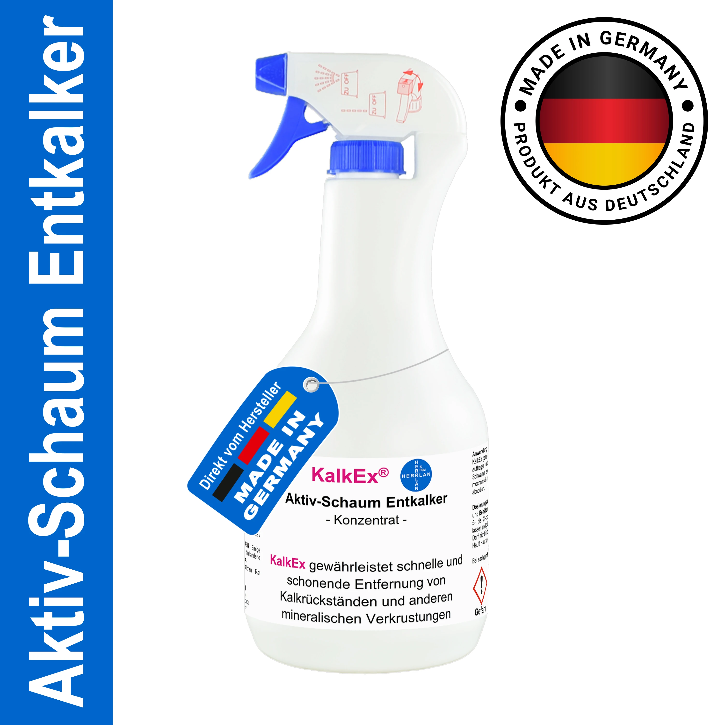HERRLAN ® KalkEx Flacon pulvérisateur détartrant à mousse active - Résolveur de citron vert hautement concentré avec formule de mousse pour bain, cuisine et appareils