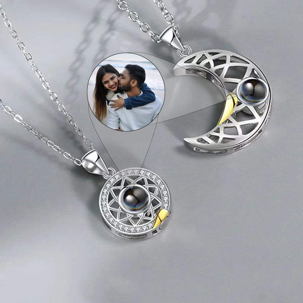 

Hidden Photo Necklace Personalized Necklacs Customized Your Photo Gift For girl boyfriend Sun and Moon Projection Couple Jewelry