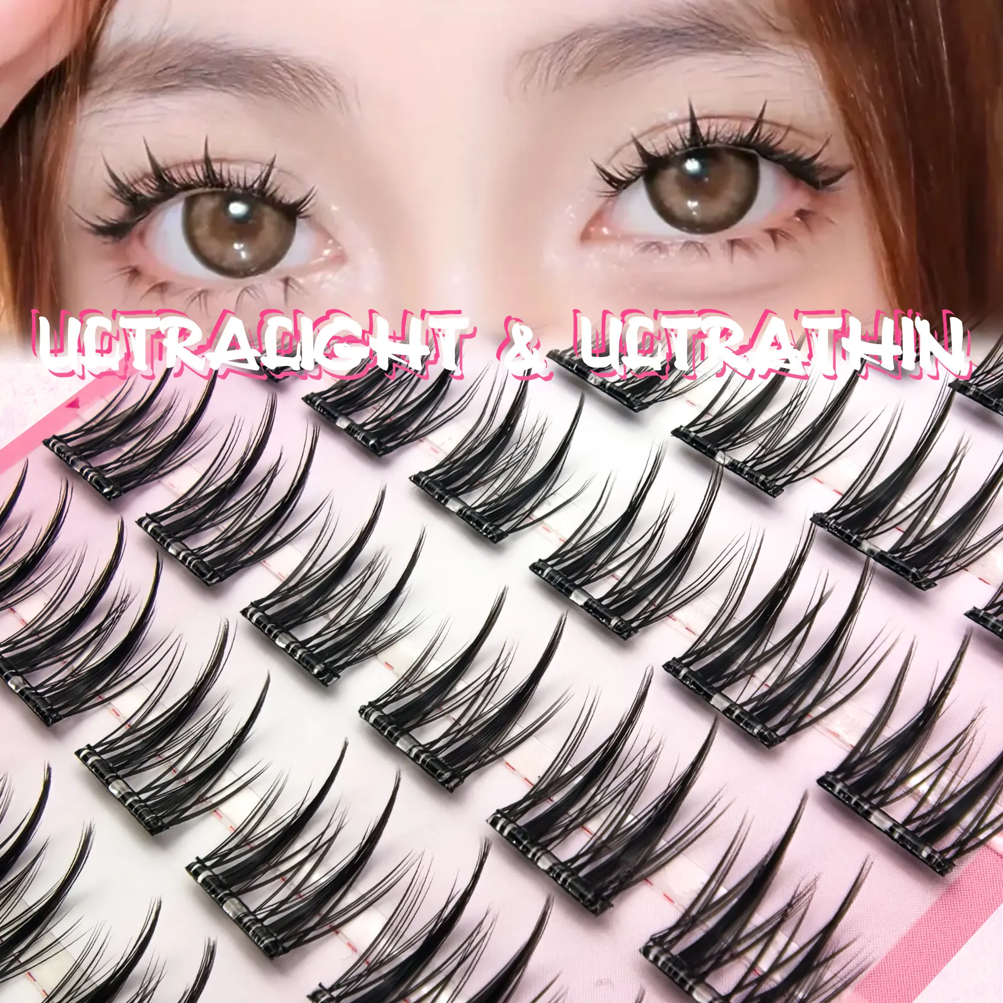 10-reihige künstliche Wimpern ohne Kleber – doppelspitzige Weizenohren, natürlich und flauschig, ultraleicht und ultradünn