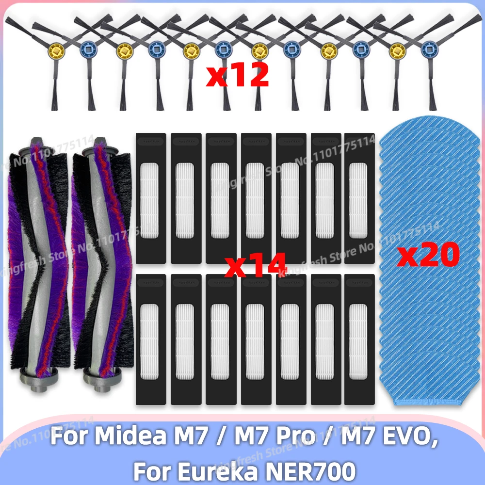 Fit For Midea M7 / M7 Pro, Eureka NER700 Robot Vacuum Parts Main Roller Side Brush Hepa Filter Mop Cloth Rag Accessories