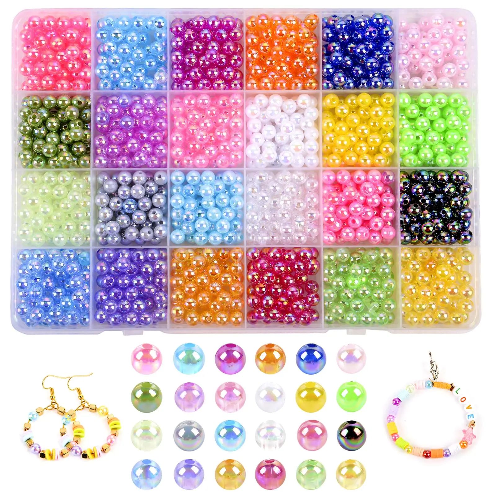 1200Pcs Pearl Beads 7mm 24 Colors Multicolor Pearl Beads Loose Spacer Beads for Jewelry Making DIY Bracelet Necklace Accessories