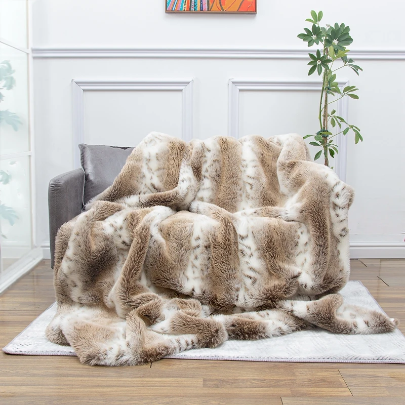 Faux Fur Blanket Bed Plaid Throw Blanket Double Plush Blankets for Sofa Bedspread on the Bed Decorative Sofa Blanket