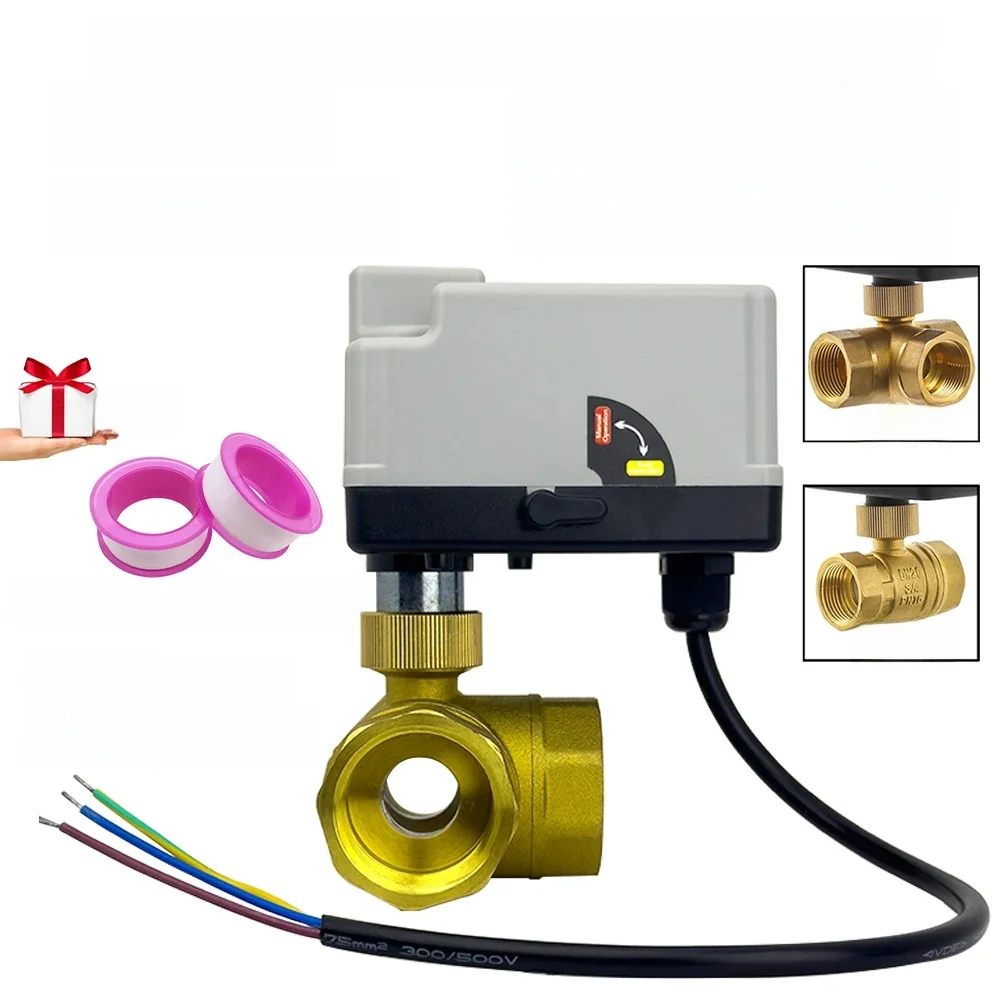 Messing gemotoriseerde kogelkraan 3-draads 2-bediening elektrische actuator DC12-24V 3 manieren / 2-weg DN15 DN20 DN25 DN32 DN40 met handmatige schakelaar - afbeelding 2