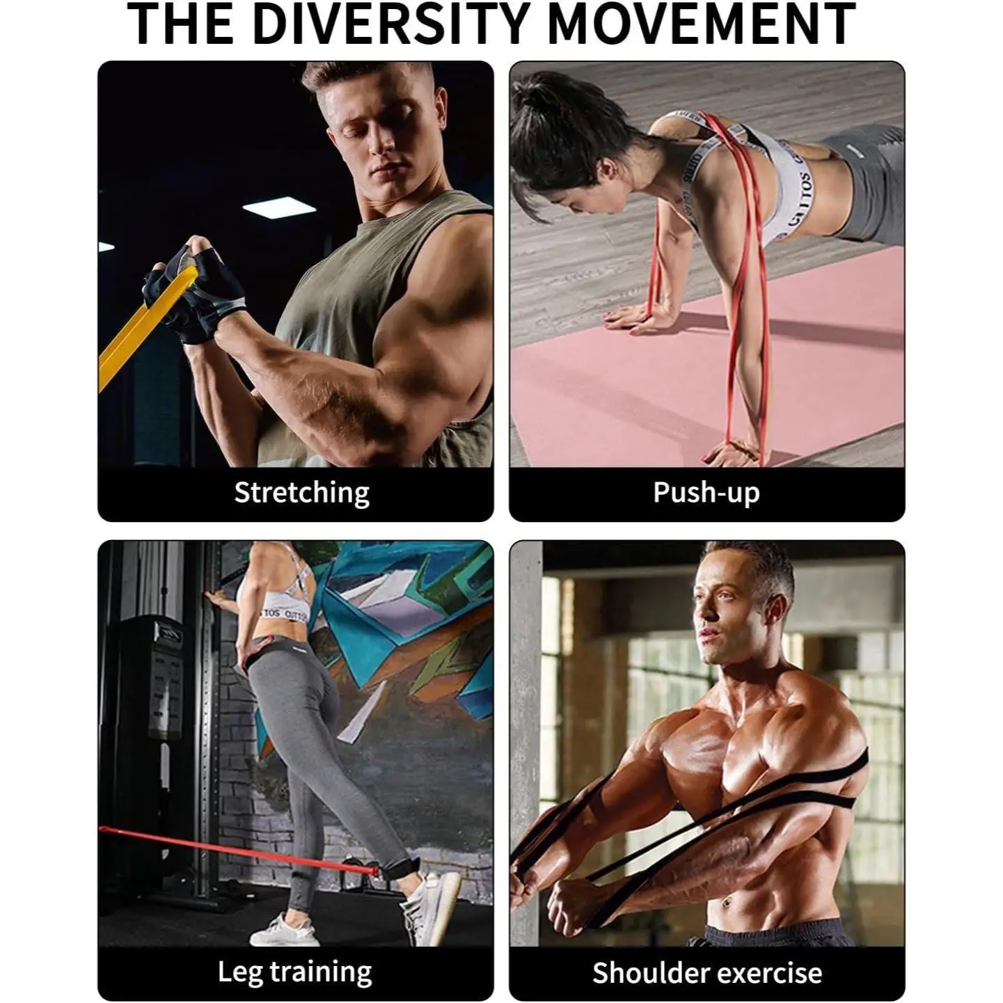 4-teiliges TPE-Widerstandsband-Set, Übungsbänder für Beine und Po-Training, Yoga-Pilates-Trainingsbänder, Dehnbare Fitness-Elastikbänder, Geschenk für Fitness-Enthusiasten und Heimtrainer – Detail 5