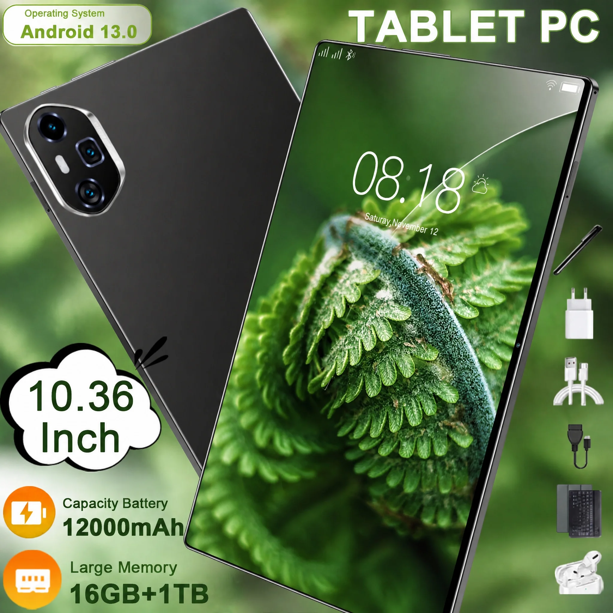 Tableta Android de 2026 con pantalla grande de 10,36 pulgadas, batería de 12000 mAh para uso durante todo el día, versión global