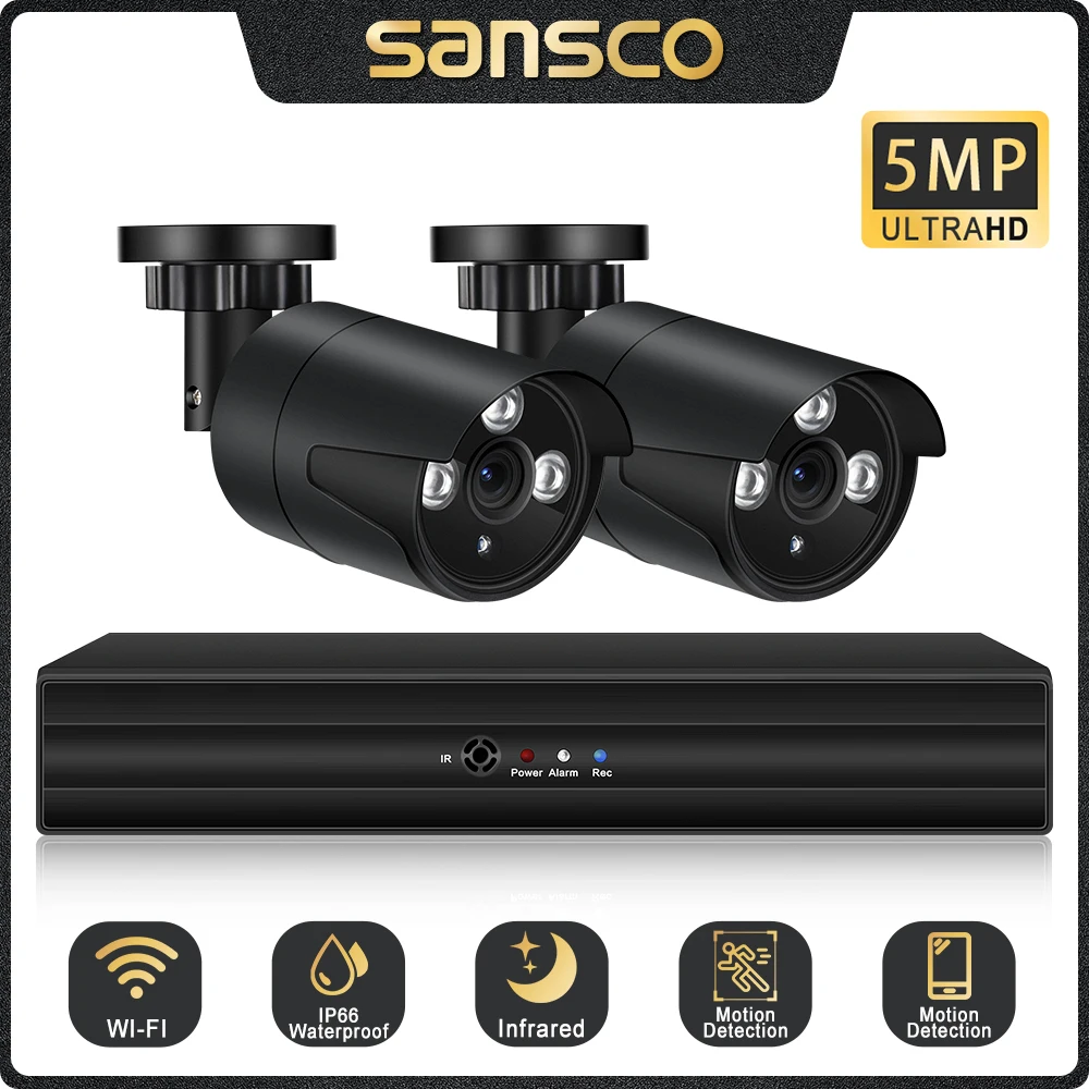 SANSCO 4CH CCTV System 5MP AHD Camera Kit 5 in 1 Video Recorder Surveillance System Outdoor Security Camera Email Alarm