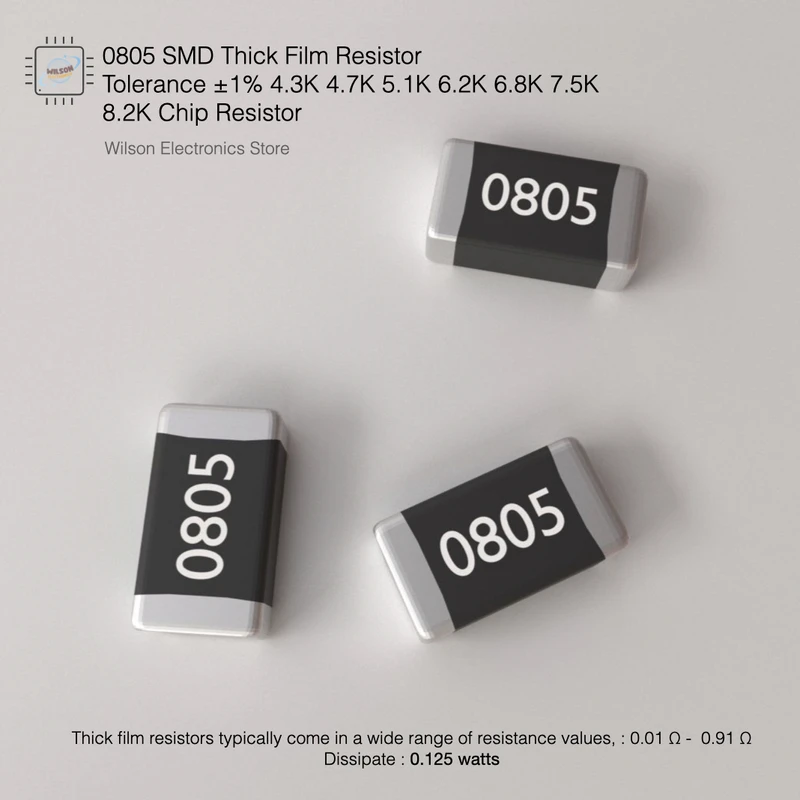 100 PZ/LOTTO 0805 Resistore Fisso Chip SMD con Tolleranza ±1% 4.3K 4.7K 5.1K 6.2K 6.8K 7.5K 8.2K Resistore a Film