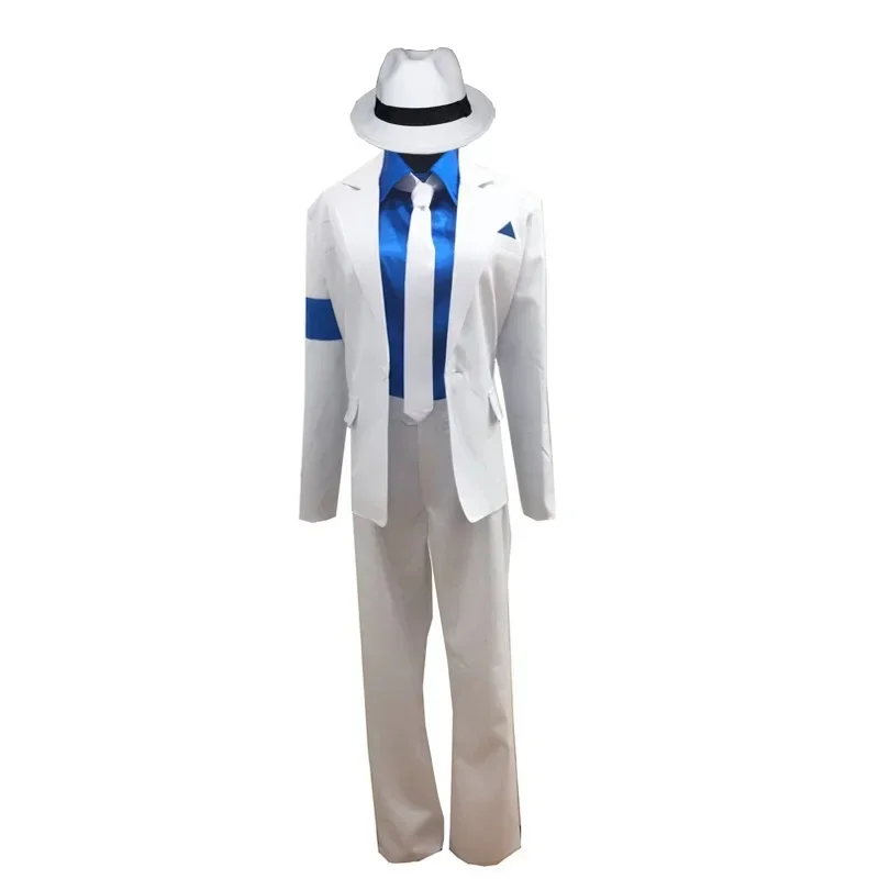 Op Maat Gemaakt Michael Jackson Glad Crimineel Pak Michael Jackson Cosplay Kostuum Top Broek + Shirt + Stropdas + Hoed + Riem - afbeelding 2