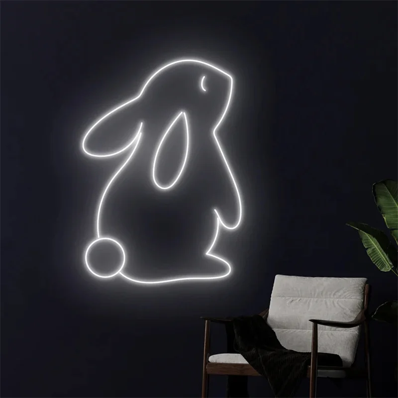 Neon Rabbit, Neon LED Light Bunny Easter Rabbit, Znak LED Easter Bunny, Dekoracja ścienna do pokoju dziecięcego, Neon Light Animal Pet