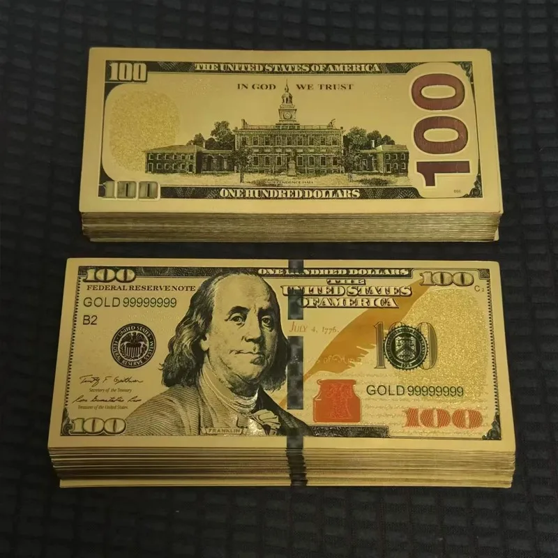 5~100pcs US Dollars  100 Dollars Bills 24k Gold Banknotes Golden USD Plastic Money Banknotes Crafts for Collection Home Decor