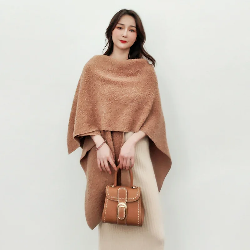 Wool loop cape shaw cardigan women sweater winter fashion top woman jacket knit coat luxury vintage designer chunky aesthetic