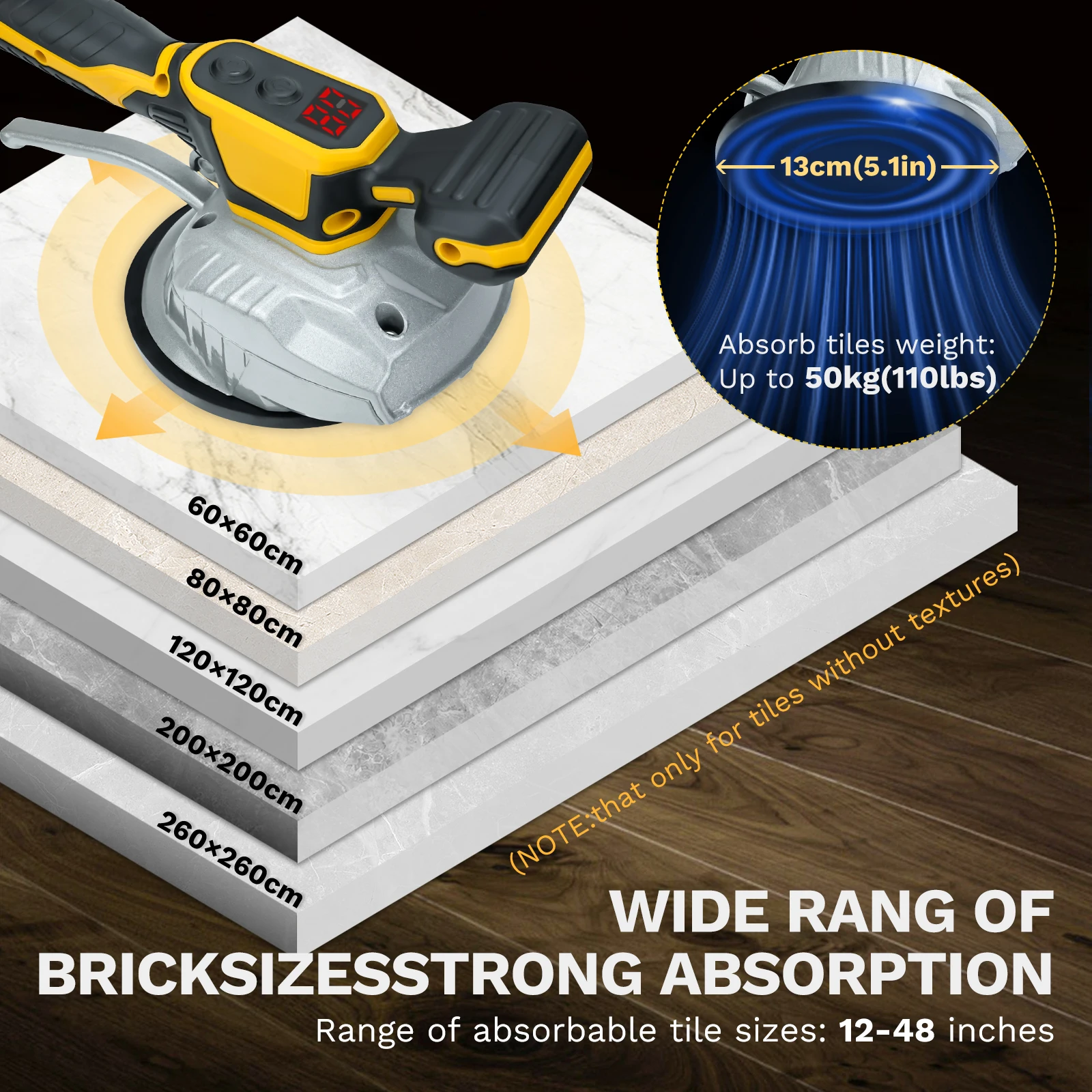 Machine de nivellement de vibrations de carrelage sans balais, 8 vitesses réglables, affichage numérique, vibrateur de carrelage sans fil pour Dewalt (sans batterie)