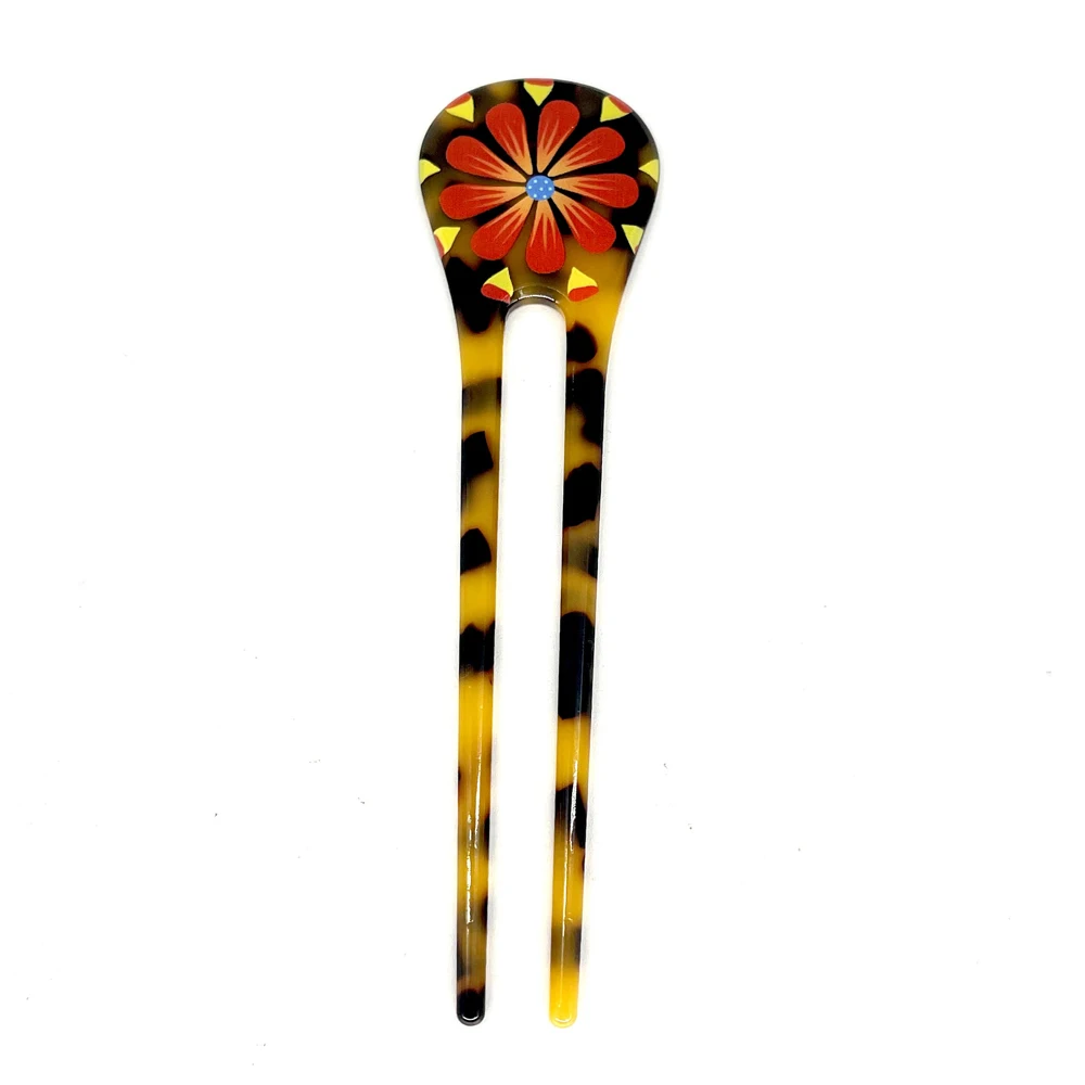 Tortoiseshell Turtle Flowers Printed Hair Sticks U-Shape Hairpins Fashion Hair Forks Accessories Headwear Jewelry