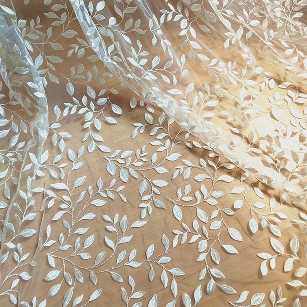 

New soft leaf embroidery lace fabric wedding dress clothing live broadcast background decorative door curtain tablecloth